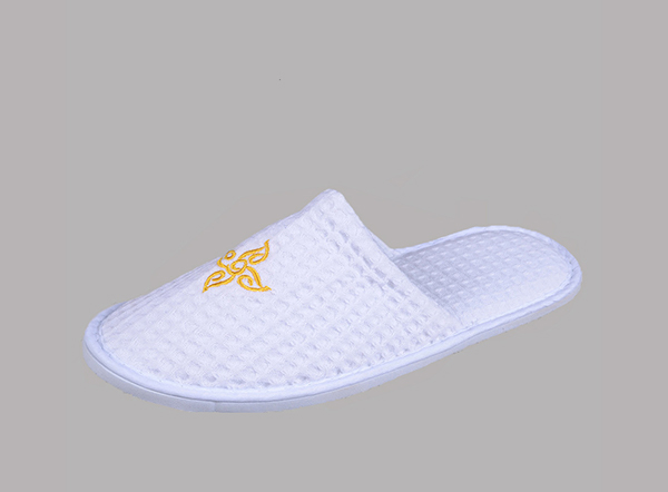 100% cotton waffle 5 star closed toe non slip hotel slipper