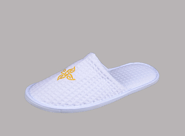100% cotton waffle 5 star closed toe non slip hotel slipper