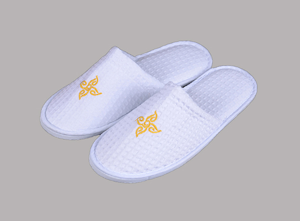 100% cotton waffle 5 star closed toe non slip hotel slipper