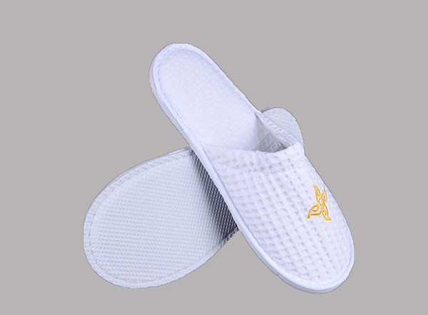 100% cotton waffle 5 star closed toe non slip hotel slipper