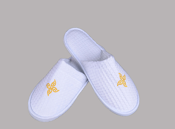 100% cotton waffle 5 star closed toe non slip hotel slipper