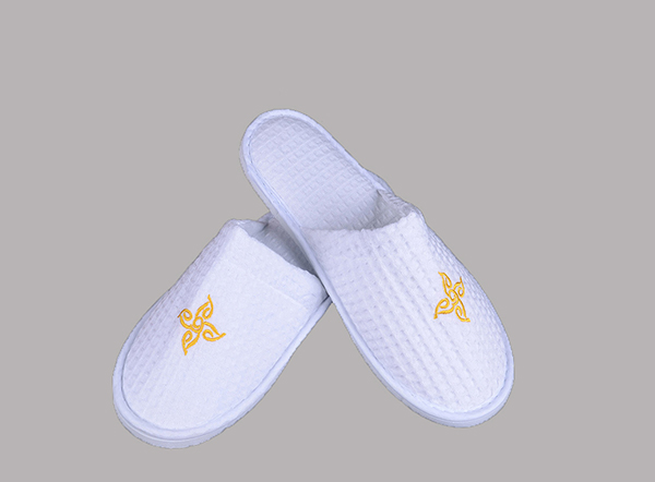 100% cotton waffle 5 star closed toe non slip hotel slipper