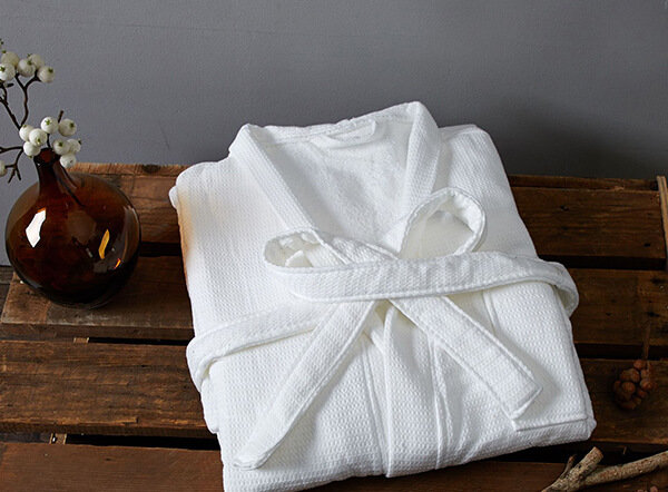 White 100% cotton hotel waffle bathrobe